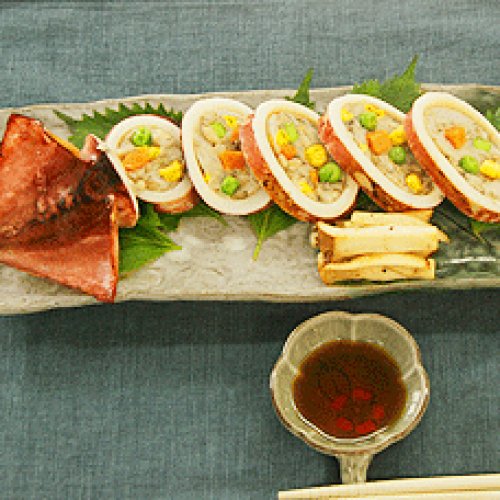 きのこたっぷりイカの姿焼き